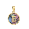 Pendentif classique en acier doré 18k avec lettre E sur fond violet et bleu - E-Coquille Multicolore