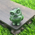 Green natural stone owl figurine ornament on wood base with simulated grass - Ruby Zoisite