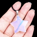 Pentagram star pendant in light purple with blue gradient on a black woven cord - 30mm Synthetic Opal