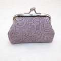 Detail of purple lace coin purse with vintage silver metal clasp and floral mesh overlay - Mini Size / Purple