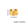 Golden feather texture open ring in titanium steel with delicate engraved patterns - Adjustable Open / Feather Texture Wave Style (TYGR0168)