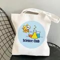 White canvas tote bag featuring Science Club print with starfish and chemistry flasks - C6 Science Club No Inner Pocket No Zipper