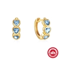 925 Sterling Silver Gold Hoop Earrings with Heart Shaped Blue Cubic Zirconia Stones - Gold - Blue Zirconia (Heart)