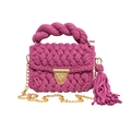 Handmade woven dark pink crossbody bag with gold chain and matching tassel detail - Rose Red