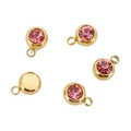 Pink birthstone charms with gold stainless steel bezel for DIY jewelry making - Gold Color-H (Rose Red)