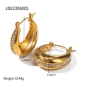 Classic 18K gold plated stainless steel chunky hoop earrings with white crystals - Star Burst Zirconia Polished Style (JDE2306005)