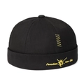 Black cotton docker cap with yellow 'Freedom' embroidery for a vintage street style - Adjustable / Black