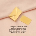 Macro view of gold stainless steel envelope locket and metal insert with size details - 18K Gold Plated Pendant
