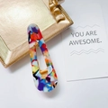 Chic multi-color marble texture acrylic hair clip with a vintage gold frame backdrop - Teardrop-Colorful Stone Pattern