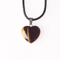 Pendentif cœur en pierre œil de tigre naturelle avec rayures brunes et cordon noir - Collier (Avec corde noire) / Bracelet en pierre œil de tigre
