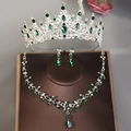 Luxury silver bridal jewelry set with emerald green crystals, tiara necklace and earrings - Green SET-J042SGREEN