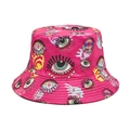 Roze vissershoed met kleurrijke pop-art oogpatronen voor zomerse zonbescherming op strand - M (56-58cm) / Roze met Ogenprint