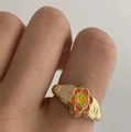 Minimalist 18K gold plated ring featuring vibrant orange-yellow floral and smiley face motifs - US 7 / Orange Wavy Smiley Flower