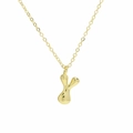 Detailed view of bubble-style gold letter Y pendant with highly polished fluid surface - Necklace Y