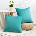 Set of two turquoise velvet square pillow covers on a cozy beige knit blanket - 52# Cyan / 40*40cm