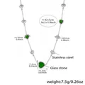 Silver stainless steel necklace featuring green glass stone heart and solid heart charms - Green Heart / 42+5cm / Steel