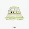 Chapeau bob au crochet fait main avec motifs floraux ajourés vert et blanc - Taille Unique (54-58cm) / Vert