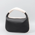 Retro black leather shoulder bag featuring white plush faux fur trim and sleek zipper - Underarm Bag / Black (Style 1)
