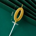 Golden number 0 birthday cake candle with plastic holder measuring 4.4cm high - Long Strip Golden Number 0