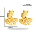 Golden ginkgo leaf stud earrings in stainless steel with brushed metal texture - Gold Ginkgo Leaf-ER-1274