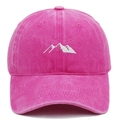 Detail of fuchsia washed cotton baseball cap with white mountain embroidery texture - Rose Red
