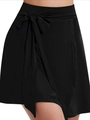 Zwarte wikkelrok skort voor dames met strikceintuur en ingebouwde korte broek voor yoga - S / Zwart