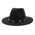 Classic black wool fedora hat with silver rivets and leather band on white background - M (56-58cm) / Black