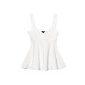 Close-up of white sleeveless top featuring a ruffled peplum hem and elastic fabric - S / White Top