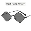 Retro rhombus sunglasses featuring a slim metal black frame and full grey lenses - One Size / Black Frame Full Grey