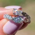 Toi et Moi pear-cut gemstone ring with shimmering side stones in silver-tone finish - US 7 / White Gold