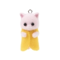 Pink flocked resin cat pendant wrapped in yellow blanket for DIY jewelry making - Yellow