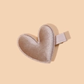 Lindo pasador de pelo de corazón de peluche beige para niñas con cinta acanalada - Beige