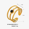 Dreilagiger Ring aus 18K vergoldetem Edelstahl mit rundem schwarzen Obsidian-Stein - Obsidian Ring
