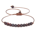 Adjustable woven bracelet with 4mm red and black patterned natural stone beads - Dark Red Black Bloodstone/FD8454