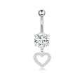 Silver stainless steel navel piercing with clear round zircon and hollow heart dangle charm - Silver Heart Pendant