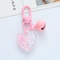 Pink heart keychain with metallic bell and sparkling glitter resin pendant for bags - 2.5cm Pink