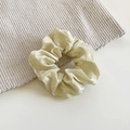 Lustrous champagne gold satin scrunchie with vintage pleated texture for messy bun hairstyle - Medium / Beige