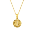 Hammered gold round pendant necklace featuring a white letter I inlay on a sleek chain - Letter I (S-P173-I)