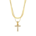 Double layered 18K gold plated necklace with snake chain and zircon T-letter pendant - Letter T Style