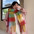 Écharpe à carreaux arc-en-ciel en imitation cachemire pour femme avec des franges - 26# Arc-en-ciel à Carreaux 26