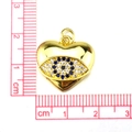 Detail of a golden heart pendant with evil eye design and blue zircon stones, measuring 2cm - #11 Evil Eye Heart (Simple)