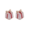 Christmas gift box stud earrings in gold, red and white enamel with ribbon bow - Red Ribbon Gift Box