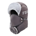 Grey thickened winter trapper hat with faux fur lining and detachable face mask for wind protection - One Size / Gray