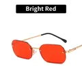 Chic polygonal metal sunglasses with bright red lenses and gold spiral temples - Red