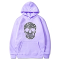 Light purple hoodie with a glittery silver skull print on the front for Halloween style - Lavender