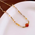 Natural crystal and pearl beaded necklace with orange agate stone and golden spacers - 33# White Round Style