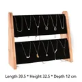 Two-tier wooden necklace display stand with black velvet lining and 12 hanging slots - Slanted Double Row (Foldable) / Black