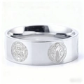 Polished silver stainless steel Saint Benedict medal ring in a wide band design - US 5 / Pure Steel Color (07507)