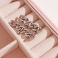 Silver Cuban chain fringe earrings in a pink jewelry box, minimalist stainless steel style - Steel