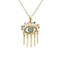 Collana malocchio dorata con zirconi colorati, centro turchese e nappe in metallo - Occhio di Nappa in Zircone con Ciglia Radiose